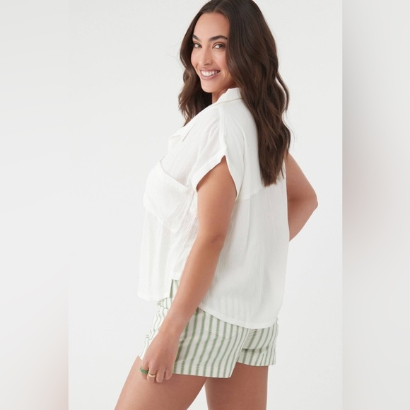 O’NEILL Sommers Knit Striped Ivory Aloe Green Shorts - Picture 4 of 7